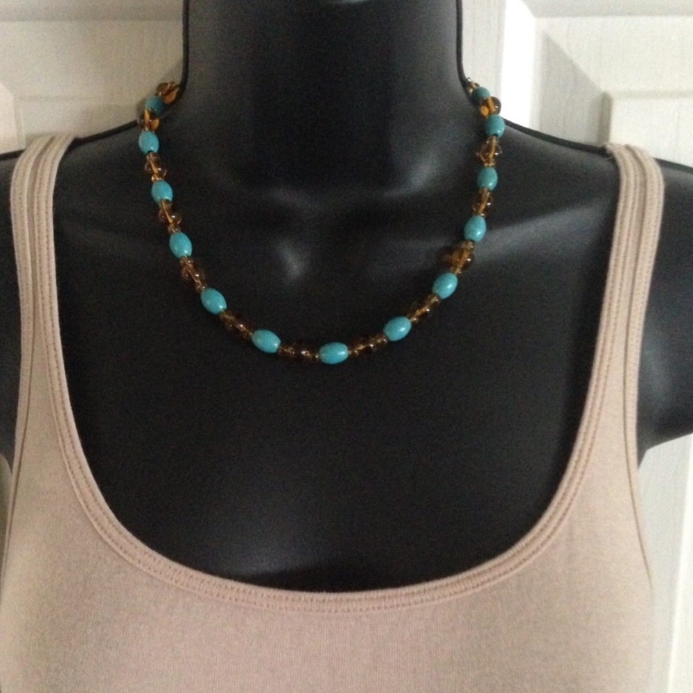 NEW Beaded Necklace Turquoise Amber Costume 16"